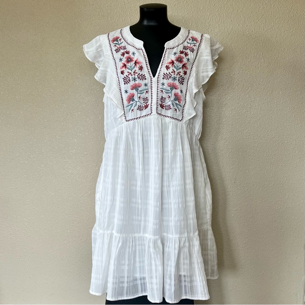 Sonoma White Pink Ruffled Tiered Sundress